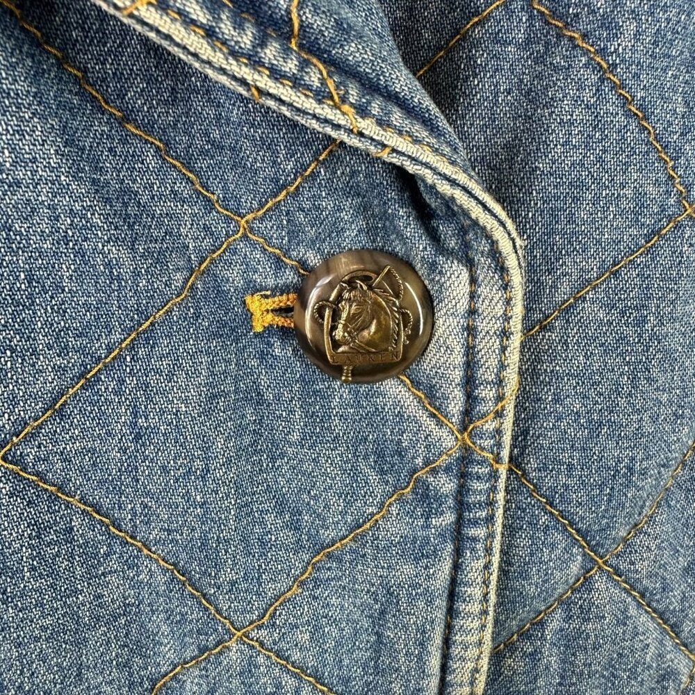 Vintage Ralph Lauren Quilted Denim Jacket Chore Barn Blue Plaid Lined Women’s S - Picture 5 of 6